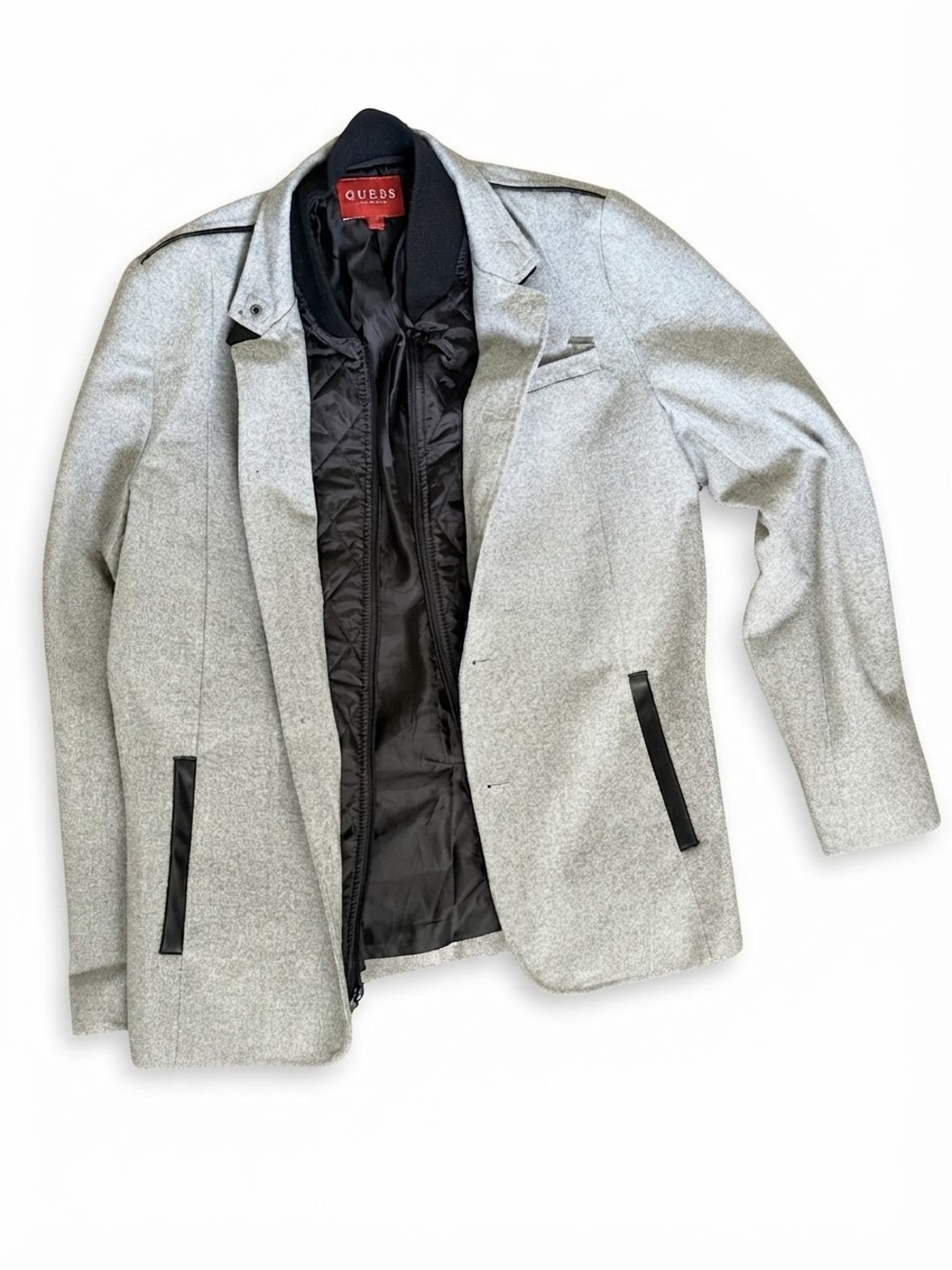 Guess Men’s Light Gray Pea Coat with Black Inner Liner